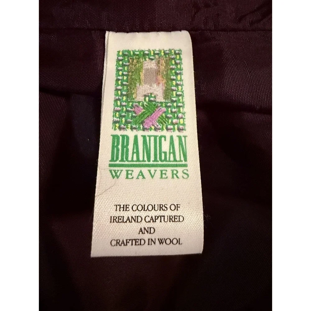 Branigan Weavers Wool Sweater M Green Blue Plaid Full Zip Ireland Vintage Knit
